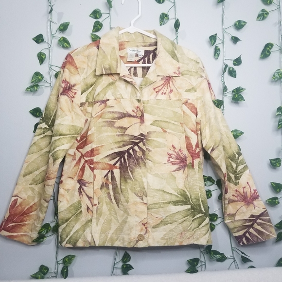 Coldwater Creek Tropical Womens M Cotton Button up Long Sleeve Jacket - Picture 1 of 12